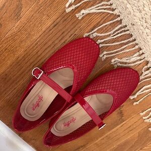 Jellypop Red Flats with Strap and Buckle